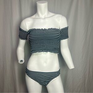 Xhilaration Striped Bikini Set XL Lace Up Off Shoulder Top L Cheeky Bottom NWOT